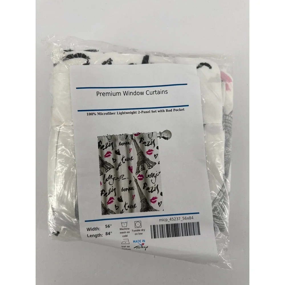 Ambesonne Paris Eiffel Tower Curtains 2 Panel Set White Pink Black 56x84 NEW